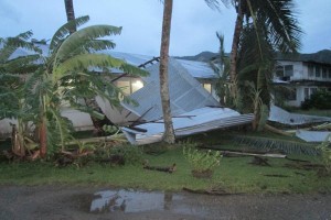 Wind damage in Lelu (Photo courtesy of Kosrae DCO)