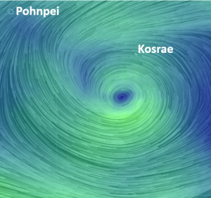 Wind pattern due to Tropical Depression 07 currently located to the south of Kosrae